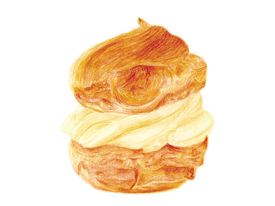 Cream Puff colored pencil illustration pastry