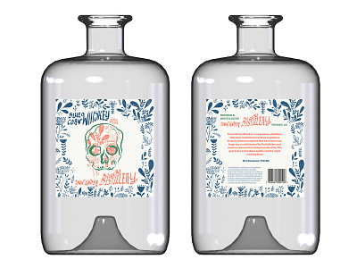 Blue Corn Whiskey Label alcohol branding design floral graphic design hand lettering illustration logo package design skull typography whiskey