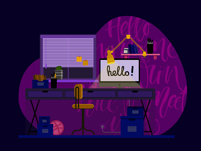 Hello hello dribbble illustration kyiv lettering ukraine vector workplace