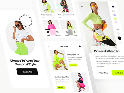 Neon clothes shop app clothes concept design minimal neon shop sport ui ux