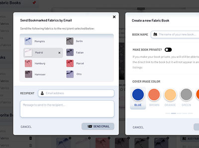 Befeni Fabric Book - Desktop Mockup (Modals) app branding design fashion ui ux
