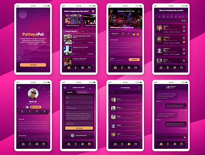 Mockup for Pattaya Night Life Events + Social Connections App chat events mobile pattaya social thailand ui