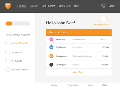 T-Pay Dashboard africa app branding design designsbyes flat icon lagos layout nigeria payment sketch typography ui ux vector web webapp webdesign website
