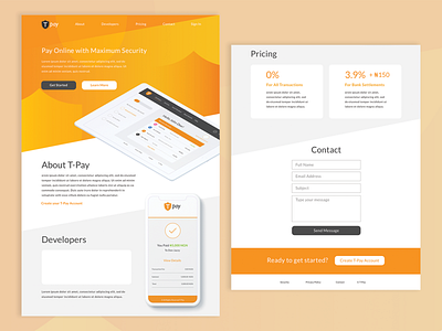 T-Pay Landing Page africa app branding design designsbyes lagos landing page layout money app money transfer nigeria payment payment app sketch ui ux vector web website wireframe
