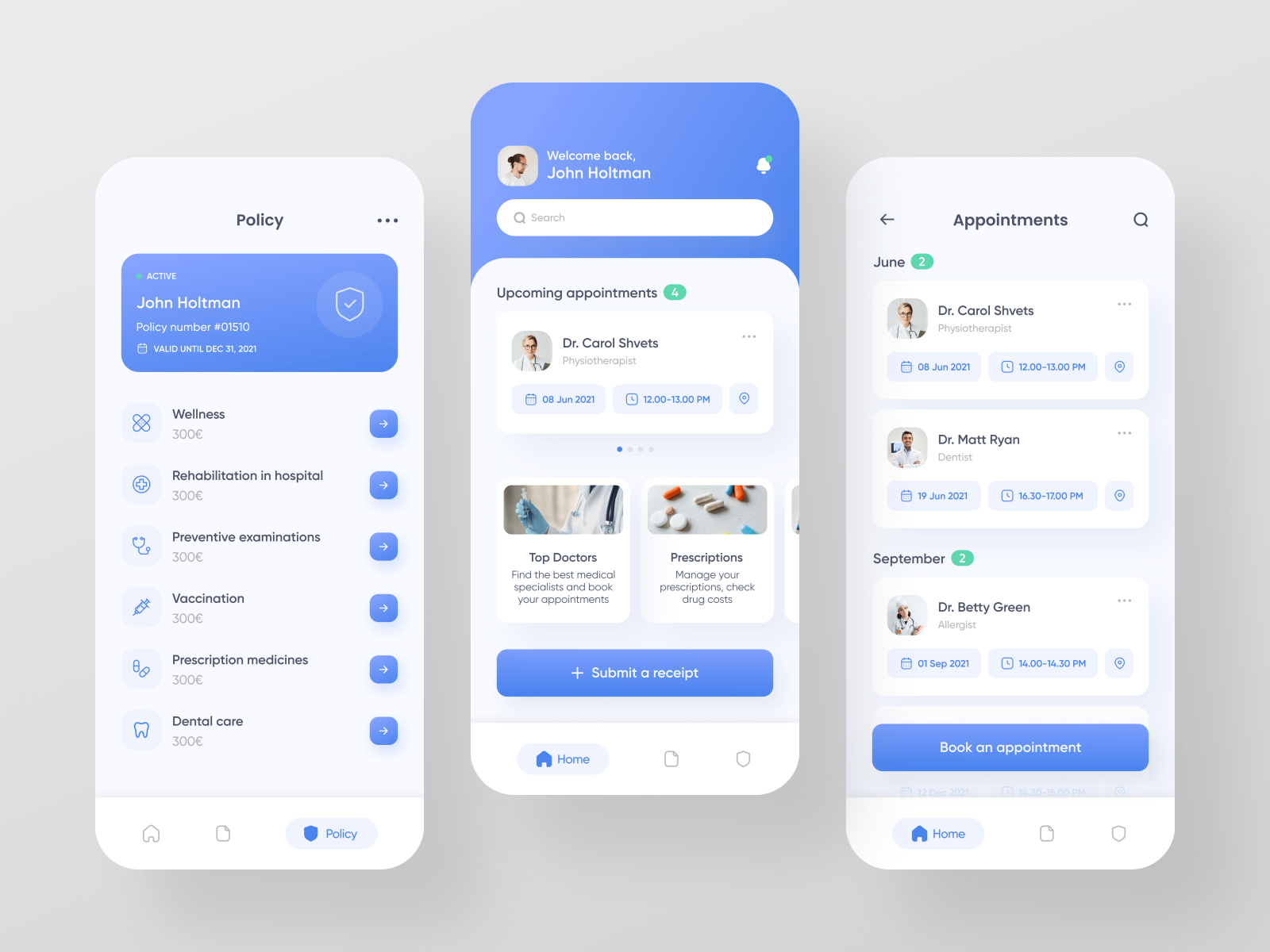 💉 Health Insurance App by Kristina Adejanova on Dribbble