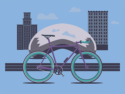Chicago Bike Print architecture bicycle bike chicago cloudgate design illustration millenniumpark sculpture skyline thebean