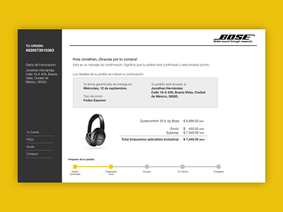 Email Receipt. DailyUI Challenge #017 017 bose dailyui email email receipt emailing headphones landing receipt