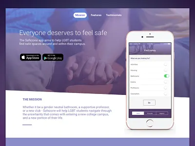 Safezone App Landing Page app desktop landing page lgbt purple sketch sketch app ui