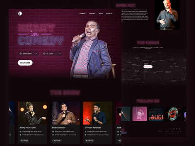 Night in Comedy - Comedy Club Landing Page comedy comedy club comedy landing page comedy show dark mode dark ui landing page night club open mic stand up comedy standup ui uidesign website website design website designer