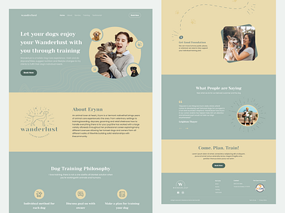 Wanderlust Pet Trainer cream dog dog care dog lover green landing page landing page design pastel pastel website pattern pet care pet health pet trainer petshop trainer ui design ui web design web design website design