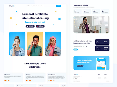Talk360 - Calling App Landing Page animation blue call call landing page calling calling landing page communication connecting free call landing page talk talk landing page talking landing page web design webdesign yellow