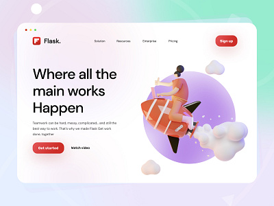 Flask Landing page website 3d app design colorfull designthinking header landing page design redesign concept uiux userinterface webdesig webdesign