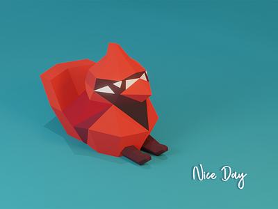 Chilling 3d bird blender cardenal cute illustration low poly lowpoly red relax sit