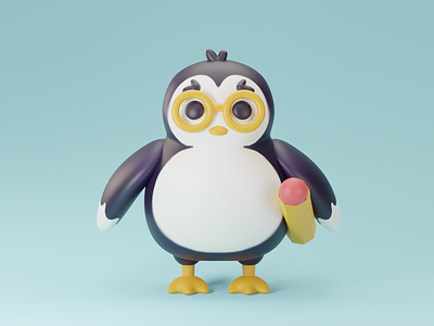 Smart penguin 3d 3d modeling blender character cute intelligent pen penguin smart