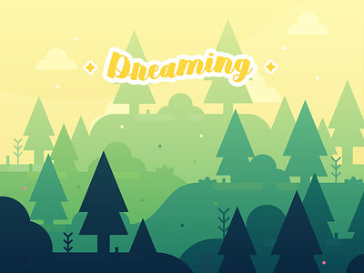 Dreaming cute dream forest green illustration landscape nature park tree vector yellow