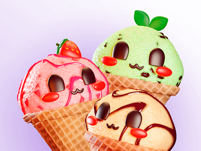 Cute Icecream 3d blender chocolate cream cute helado ice icecream mint model modeling strawberry syrup waffle
