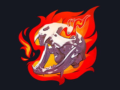 On fire 3d blender cat design fire illustration metal red skeleton skull t shirt white yellow
