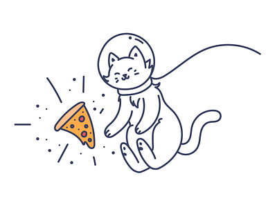 Space Love astronaut cat illustration pizza space