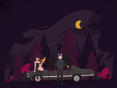 Nightcall car demon forest halloween night witch