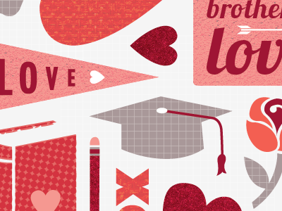 Valentine's Postcard for Temple University (freelance) card collage design graduation hearts icons illustration pink red texture valentines