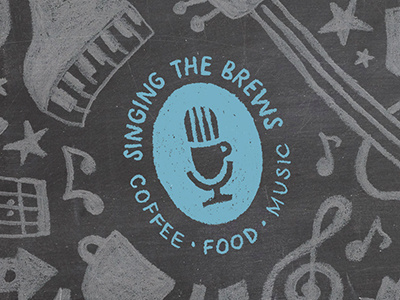 Singing the Brews logo (student project) blue brews cafe chalkboard coffee color new orleans design illustration logo southern