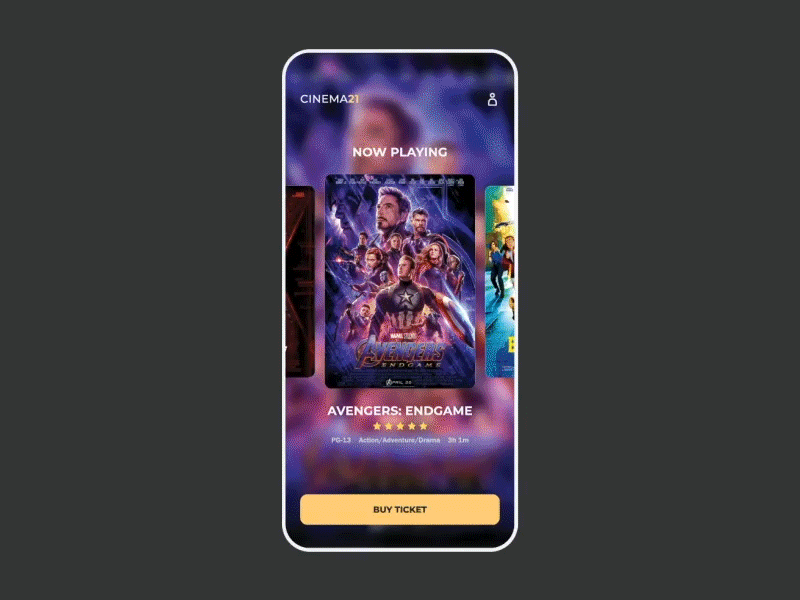 Cinema21 Movie Ticketing App UI (Animated) animated animated gif app app design mobile app mobile ui movie movie app movie ticket movie ui ui ui ux ui design ui designer ui motion user interface user interface design