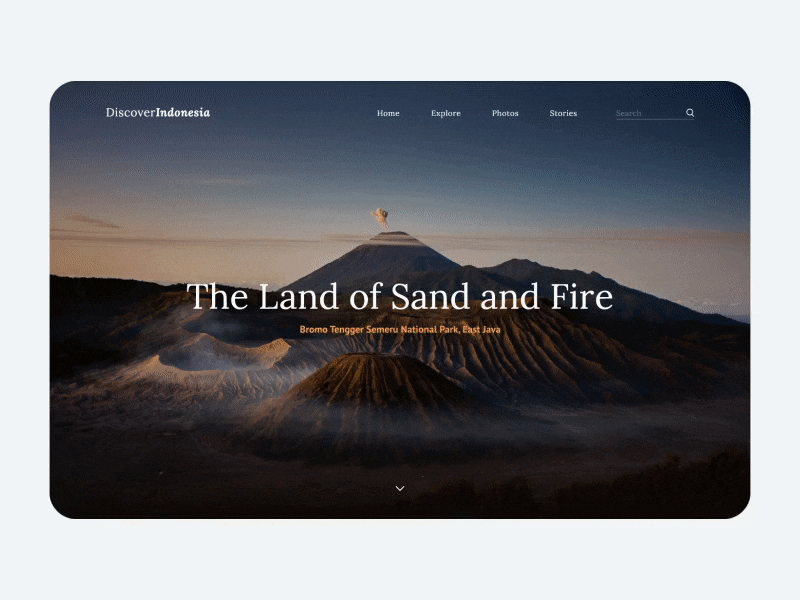 Discover Indonesia - Travel Landing Page animated animation clean design exploration landing landing page ui ui animation ui design ui exploration ui motion ui ux user interface user interface design web web concept web design website