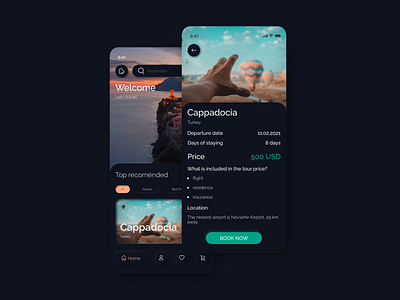 Travel app dark mode | Neumorphic style