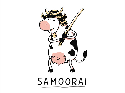 Samoorai animals cartoon character clothing cow cute design drawing funny illustration pop culture ronin samurai sword t shirt t shirt design