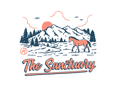 The Sanctuary adventure animals clothing design drawing horse illustration mountain nature outdoors t shirt t shirt design vintage illustration