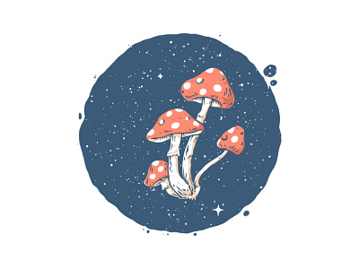 Magic Mushrooms cartoon clothing drawing illustration mushroom plants space t shirt t shirt design