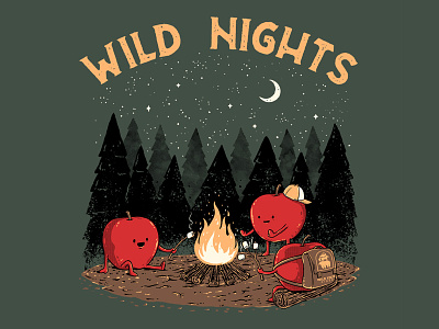 Wild Nights adventure apple camping cartoon cider clothing cute drawing drinks foods fruits funny illustration mountain mountains nature outdoors t shirt t shirt design
