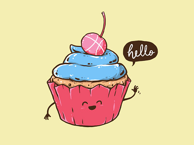 Hello cake cupcakes cute drawing food funny happy hello illustration sweet t shirt