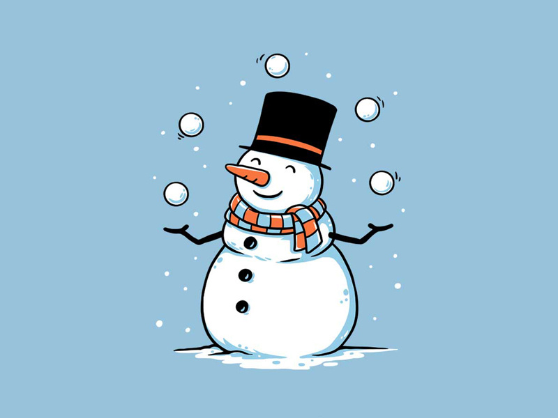 Juggling Snowman t-shirt design holiday t-shirt tshirts clothing winter funny fun illustration cartoon christmas xmas circus snow snowman