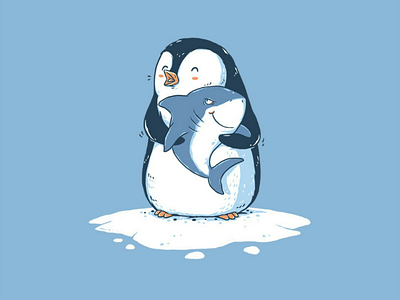 I Got A New Friend animals cartoon clothing friendship funny illustration penguin shark snow t shirt tshirt winter