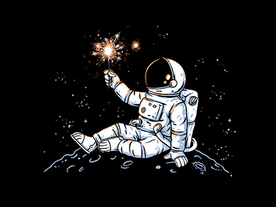 Fireworks artwork astronaut cartoon clothing drawing funny illustration moon space spaceman stars t shirt t shirt design