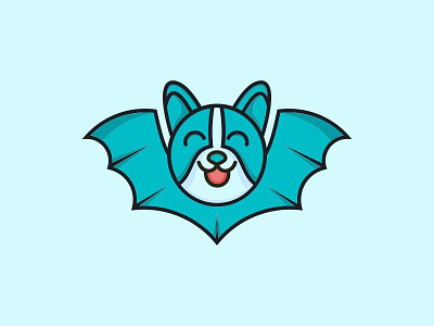 Bat creative logo bat blue cartoon creative dog fun ilustration logo playfull vector wings