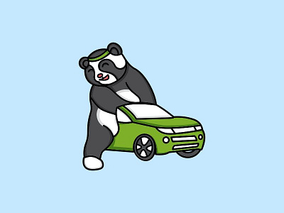 panda creative logo and ilustration animal art car cartoon drive fun graphic ilustration logo panda smile
