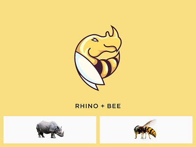 RHINO AND BEE CREATIVE LOGO animal bee cartoon character creative design fly ilustration logo rhino wings
