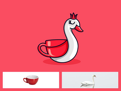 Swan Logo animal bird cartoon character creative cup design graphic illustration logo swan wings