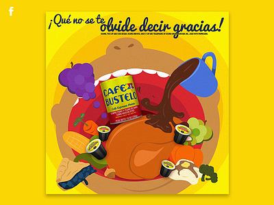 Café Bustelo Thanksgiving 2d coffee eat flat food illustration thankful thanksgiving turkey wakeup yellow