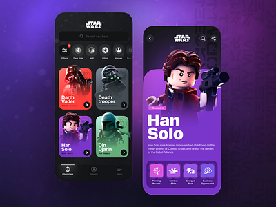 Lego Star Wars Concept App app concept dark design game gradient lego mobile star wars ui ux