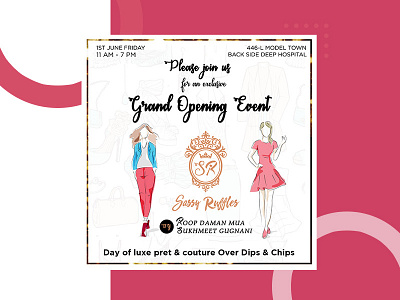 Sassy Ruffles I Invitation Card art boutique branding card character concept creativeroom design flat grand opening greetingcard identity illustration invitaion vector