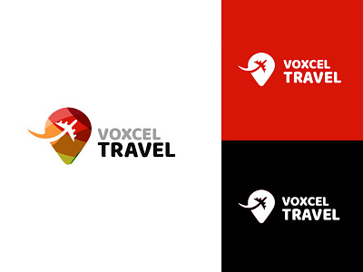 Voxcel Travel Logo airplane brand identity branding colorful logo flat logo logotype pin symbol travel typography