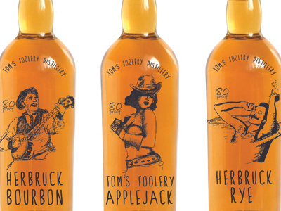 Tom's Foolery alcohol bourbon branding design illustration