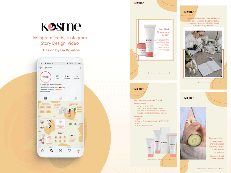 Template Instagram feeds and Instagram story for PT.KOSME branding branding design design designinstagram instagram banner instagram post instagram stories instagram template