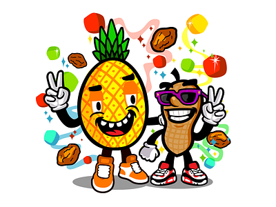 Nuts character illustration bright colours cartoon character characters
