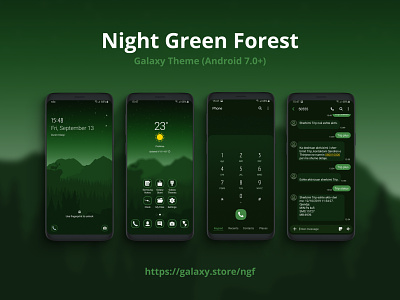 Night Green Forest | Samsung Galaxy Theme android android theme animation galaxy theme illustration interface samsung samsung galaxy ui vector wallpaper
