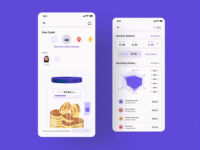Bud'In - A Social Finance App app banking branding design finance fun genz graphic design interactions money quirky social teens ui