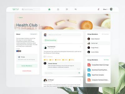 WIV - Group page app clean clear design feed group saas ui ux